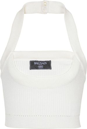 Balmain Ribbed Halterneck Top - Womens - Polyester/Viscose