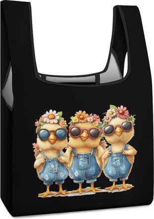 Generic Chicken Mom Lady Shopping Bag Reusable Grocery Tote Bag Foldable Handbag for Travel Picnic