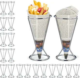 Relaxdays 20 Soportes Patatas Fritas, Acero Inoxidable, Plateado, 16 X 9,5 Cm