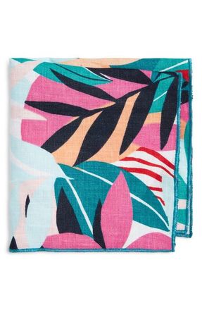 Clifton Wilson Floral Linen Pocket Square in Teal at Nordstrom