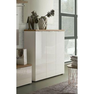 Dmora Zapatero Aspidistra, Mueble Para 30 Pares, 10 Estantes Made In Italy, 3 Puertas, 122x34x115h Cm Blanco Brillante