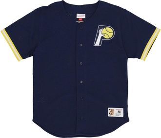 Mitchell & Ness Gametime Mesh Button Front Coat - Heren - Korte mouwen Overhemden - Blauw - XL - Polyester - Overhemden