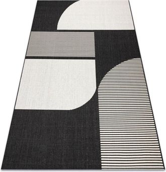 RugsX Rugsx - Alfombra Sisal Flat 49384690 Abstracci&oacute;n Crema / Negro Black 200x290 Cm