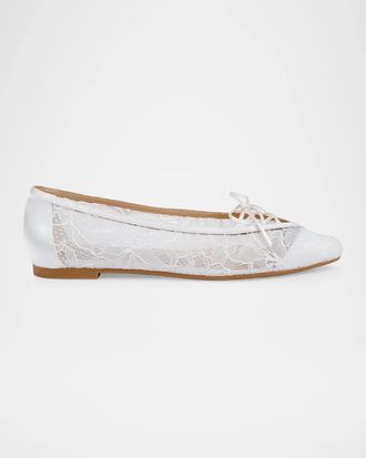 Badgley Mischka Raelyn Bow-Detail Lace Ballet Flats