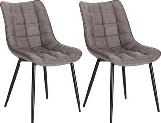 Woltu Pack De 2 Sillas De Comedor Asiento De Cuero Artificial Silla Dise&ntilde;o Silla Tapizada Estructura Met&aacute;lica Sill&oacute;n Con Respaldo Silla De Cocina Gris Oscur