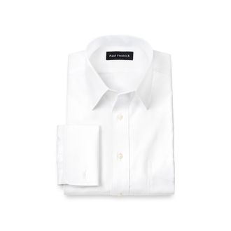 Paul Fredrick Slim Fit Non-iron Cotton Pinpoint Solid Point Collar French Cuff Dress Shirt in White at Nordstrom, Size 17.5 - 35