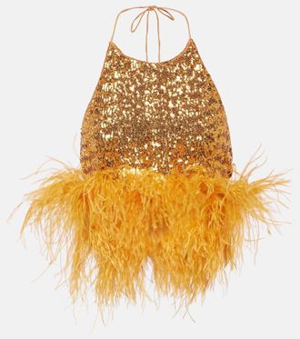 Os&eacute;ree Os&eacute;ree Feather-trimmed embellished top