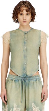 Diesel Short-sleeve shirt in denim and lace - Denim Shirts - Woman - Blue
