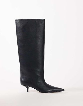 Topshop Tina stivale al ginocchio in vera pelle con tacchetto, nero