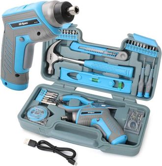 OEM Destornillador El&eacute;ctrico Inal&aacute;mbrico Azul De 3,6 V: Taladro Atornillador Inal&aacute;mbrico Multifunci&oacute;n Con Juego De Herramientas Y Caja De Herramientas Com