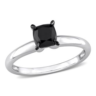 Mimi & Max 1ct TW Cushion Cut Black Diamond Solitaire Engagement Ring 14k White Gold