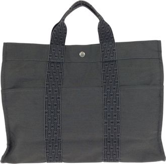 Herm&egrave;s Gray Polyamide Polyester Handbag Tote Bag (Pre-Owned)