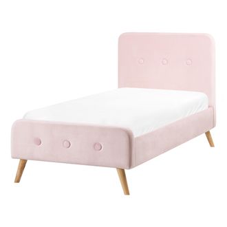 Beliani Cama Moderna Tapizada En Terciopelo 90 X 200 Cm Con Somier De Listones Rosa Pastel Rennes