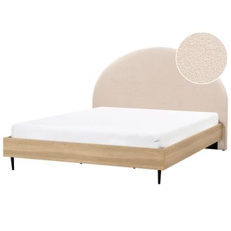 Beliani Cama Moderna Con Cabecero Tapizado De Boucl&eacute; Beige 180 X 200 Cm Millay