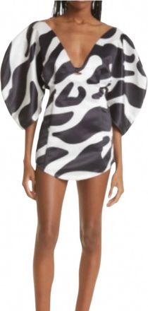Mother of All Jessica Puff Sleeve Mini Dress In Black & White Zebra Print