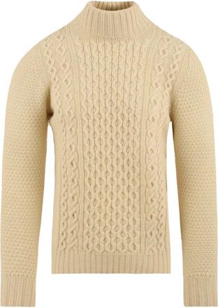 Drumohr Witte Aran Gebreide Lamswol Coltrui - Heren - Coltruien - Wit - M - Wol - Truien & Vesten