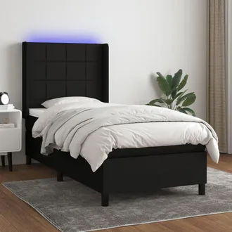 vidaXL Vidaxl - Cama Box Spring Colch&oacute;n Y Luces Led Tela Negro 100x200 Cm
