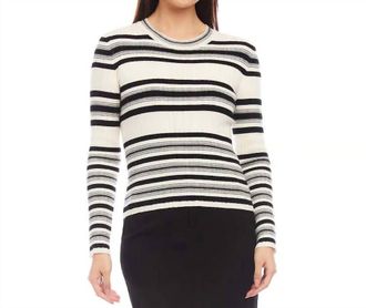 Karen Kane Sonnet Stripe Ribbed Sweater Top In Black/ Cream