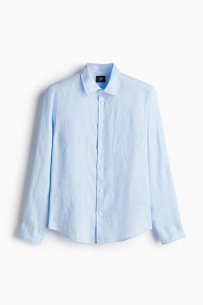 H&M Leinenhemd in Slim Fit - Hellblau