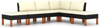 vidaXL Set De Muebles De Jard&iacute;n 6 Pzas Y Cojines Rat&aacute;n Sint&eacute;tico Negro Vidaxl
