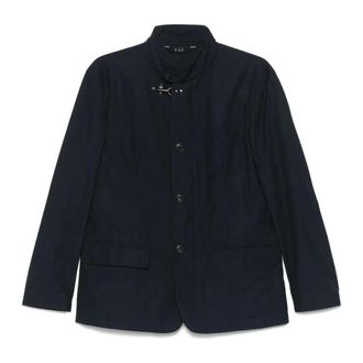 Fay Light Jackets, male, Blue, Size: 2XL Blue Oxford Jacket with Carabiner Fastening