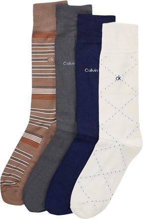 Calvin Klein Mens Cotton Blend 4-Pack Dress Socks - Multi