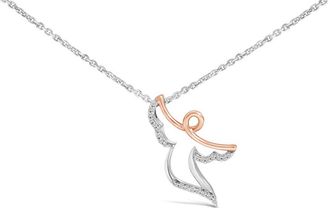 House of Brilliance 14K Rose Gold Plated Sterling Silver 1/10 Cttw Diamond Angel Pendant Necklace