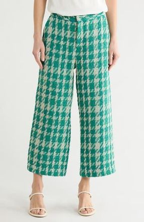 L'agence Lula Tweed Straight Leg Pants in Vintage White/teal Houndstooth at Nordstrom Rack, Size 16