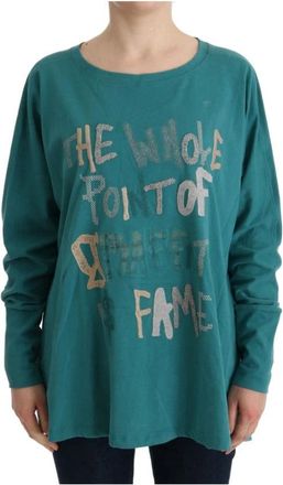 John Galliano Trui met ronde hals - Dames - Longsleeves - Groen - M - Katoen - Tops