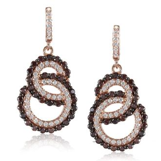 Suzy Levian Rosed Sterling Silver Brown Cubic Zirconia Interlocked Double Loop Earrings