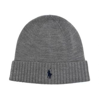 Polo Ralph Lauren Signature Pony Wool Beanie - Heren - Hoeden - Grijs - ONE Size - Wol - Accessoires