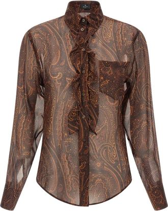 Etro Camisa de Seda con Volantes y Estampado Paisley - Blouses & Shirts - Mujer - Marr&oacute;n - XS