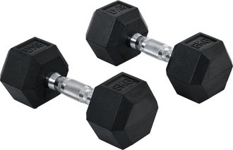 OEM Juego De Mancuernas 2x8 Kg Con Barra De Conexi&oacute;n De Metal Cabeza Hexagonal Para Entrenamiento En Casa Negro Y Plata