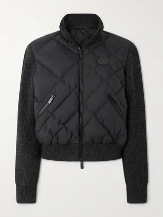 Burberry Piumino In Shell Trapuntato E Misto Lana A Coste - Nero