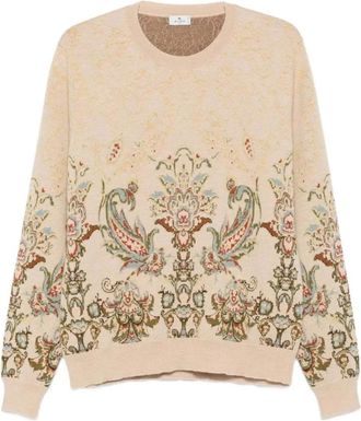 Etro Truien & Vesten, Heren, Beige, M, Wol, Intarsia Gebreide Trui met Ronde Hals