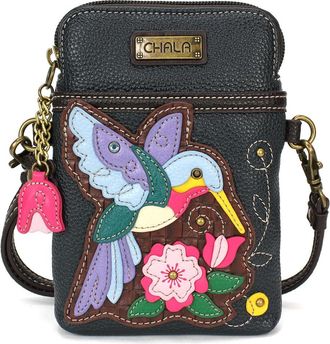 Chala Cell Phone Crossbody Purse-Women PU Leather/Canvas Multicolor Handbag with Adjustable Strap - Hummingbird A - navy