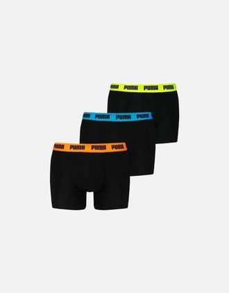 Puma Mens 3-Pack Everyday Basic Boxer Briefs, Black w/ orange/blue/yellow - Size: 39/38/32