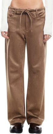 Lioness Dusty Faux Suede Straight Leg Pants in Coffee at Nordstrom, Size Large