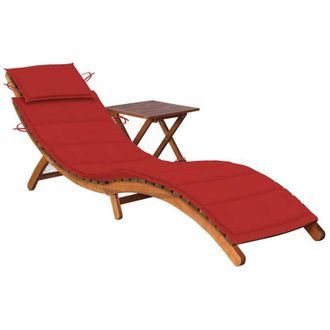 vidaXL vidaXL Sdraio da Giardino con Cuscino e Tavolo in Massello di Acacia