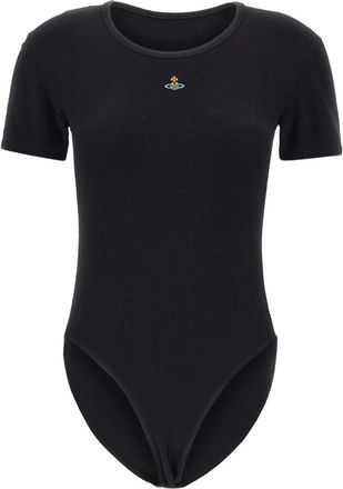 Vivienne Westwood Black Crewneck Embroidered Logo Bodysuit