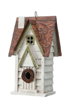 Glitzhome 12H Retro Distressed Painted Solid Wood Cottage Birdhouse in White at Nordstrom, Size Medium