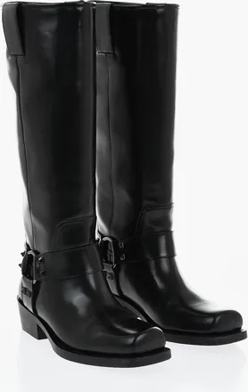 Valentino Stivali Biker Sotto al Ginocchio in Pelle Spazzolata 4cm Valentino