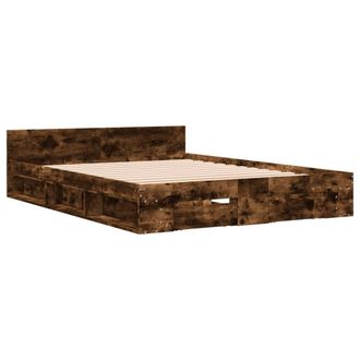 vidaXL Cama Con Cajones Madera De Ingenier&iacute;a Roble Ahumado 160x200 Cm Vidaxl