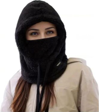 Generic Womens Winter Balaclava - Windproof Thermal Fleece Lined Face Mask & Neck Warmer for Cycling, Commute, Outdoor, One Size Adjustable Drawstring (Black,
