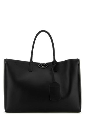 Valentino Garavani Black leather VLogo shopping bag