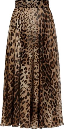 Dolce & Gabbana Gonna midi con stampa leopardata - Marrone