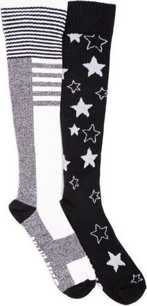 Muk Luks Cotton Compression Knee-High Socks 2 Pair Pack Wide Size in Ebony at Nordstrom