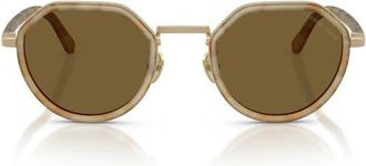 Armani 48mm Round Sunglasses in Matte Beige Havana /Olive at Nordstrom