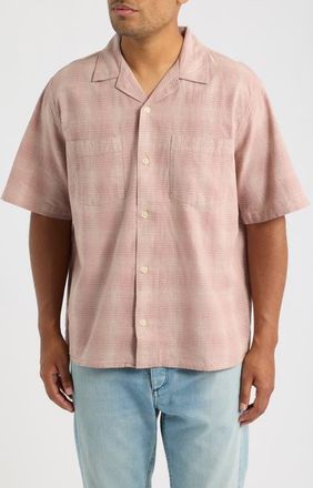 Corridor Plaid Short Sleeve Cotton & Linen Camp Shirt in Pnk at Nordstrom, Size Xx-Large