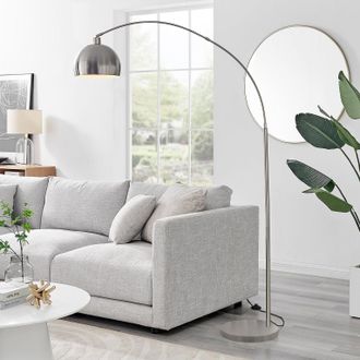 Furniturebox Holden Energy Efficient Metal Floor Arc Standing Lamp Light With Marble Base (Including Bulb) in Silver